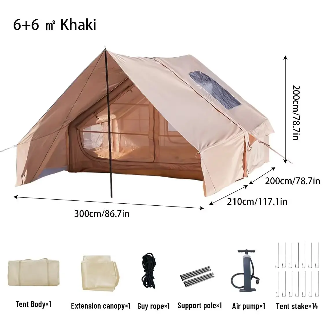 Aufblasbares Glamping-Zelt, Luxuriöses Outdoor-Campingzelt mit Netzfenstern, Großem Wohnbereich, Hochwertiges Familienzelt für Garten, Reisen und Outdoor-Retreats