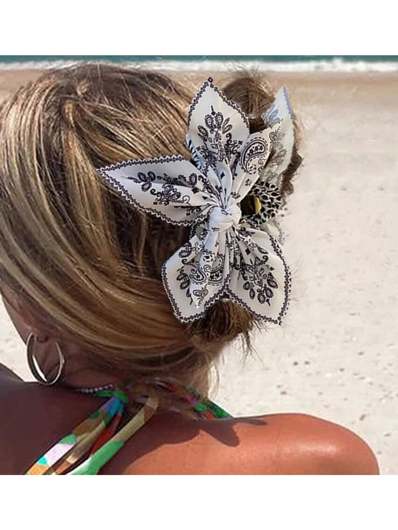 Bohemian Style Bow Hair Claw Cashew Paisley Shark Clip Large Size Hair Clips Boho Vacation Headwear Women Hair Accessories