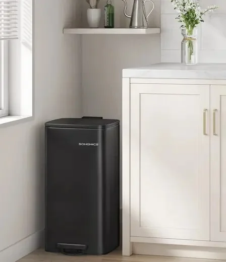 SONGMICS Mülleimer Küche, 30 Liter Abfalleimer, Tretmülleimer, Stahl, mit Inneneimer, Softclose, Offenhaltefunktion