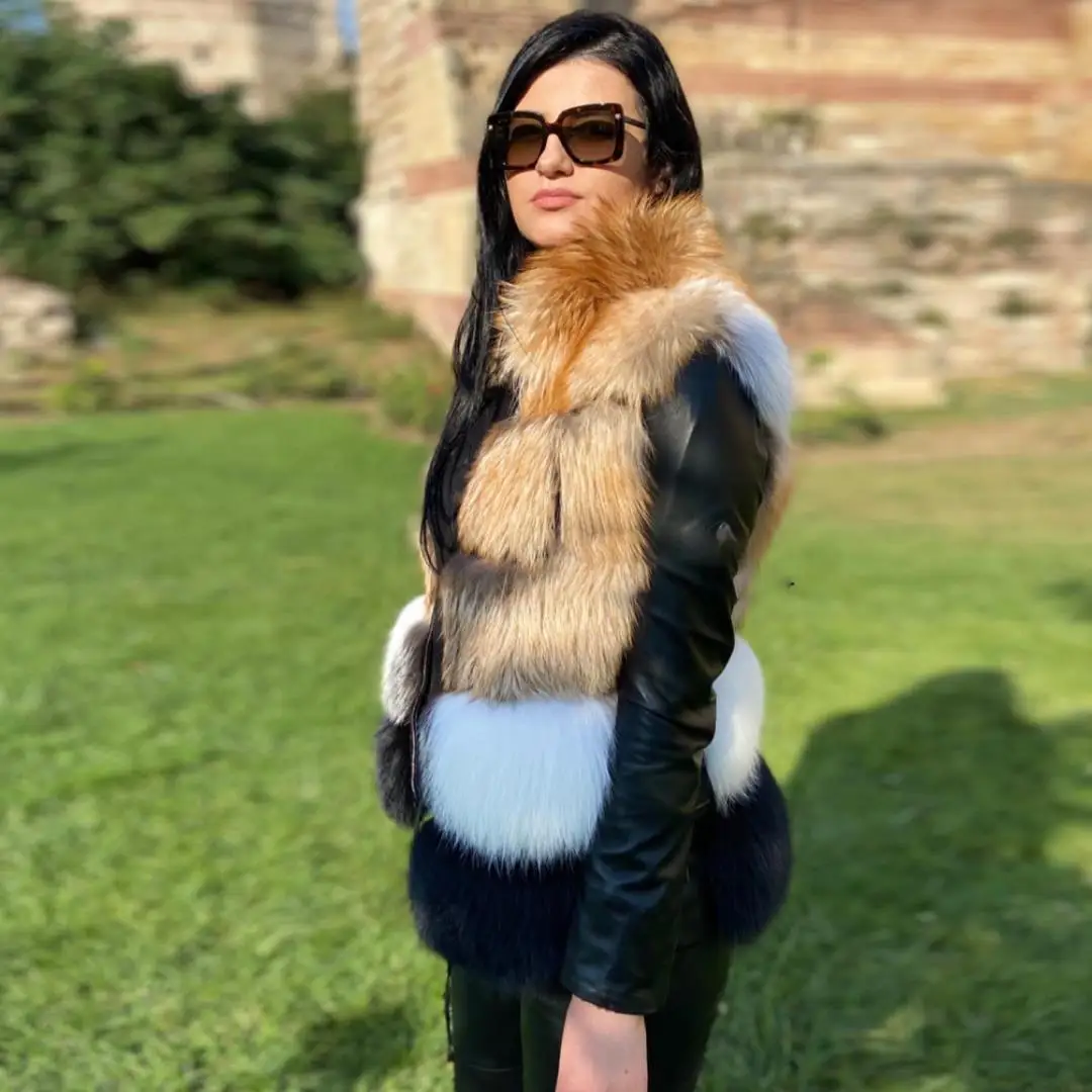 Fashion Women Real Fox Fur Jacket Sleeveless Whole Skin Genuine Leather Fox Fur Vests Female Thick Warm Natural Fur Overcoats