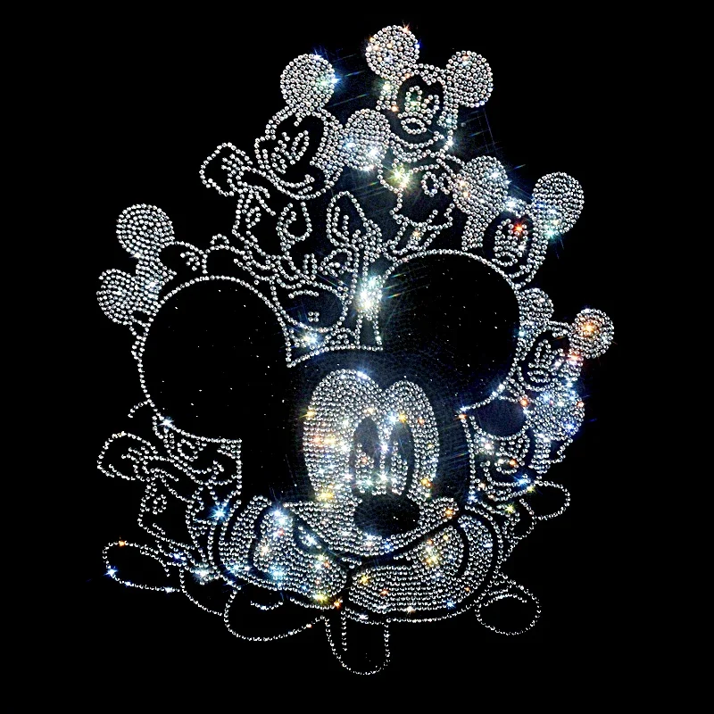 Appliques thermocollantes brillantes Disney Mickey Minnie Mouse, motifs de transfert en strass pour chemise et robe.