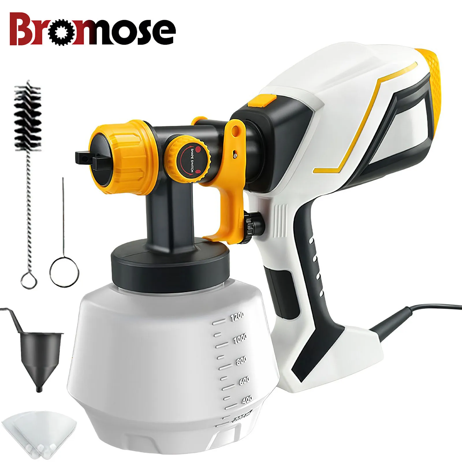 Bromose 220V 1200ML Pistola a spruzzo elettrica Spruzzatore di vernice ad alta potenza Mobili per auto Rivestimento in acciaio Spazzola ad aria Ugello in rame