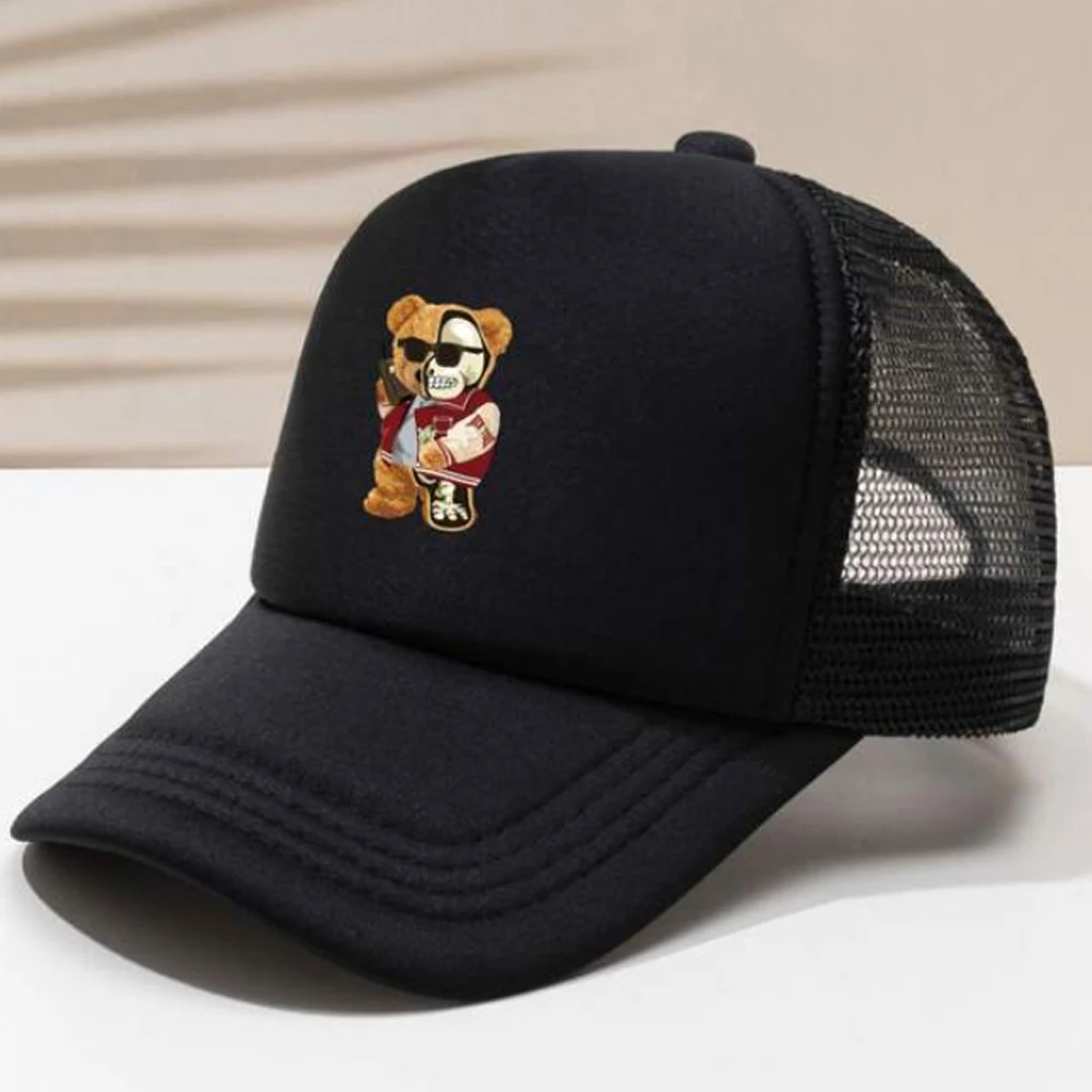 1 Pc Men Bear Print Trucker Hat For Daily Life and Outdoor，Breathable Sunshade Hat