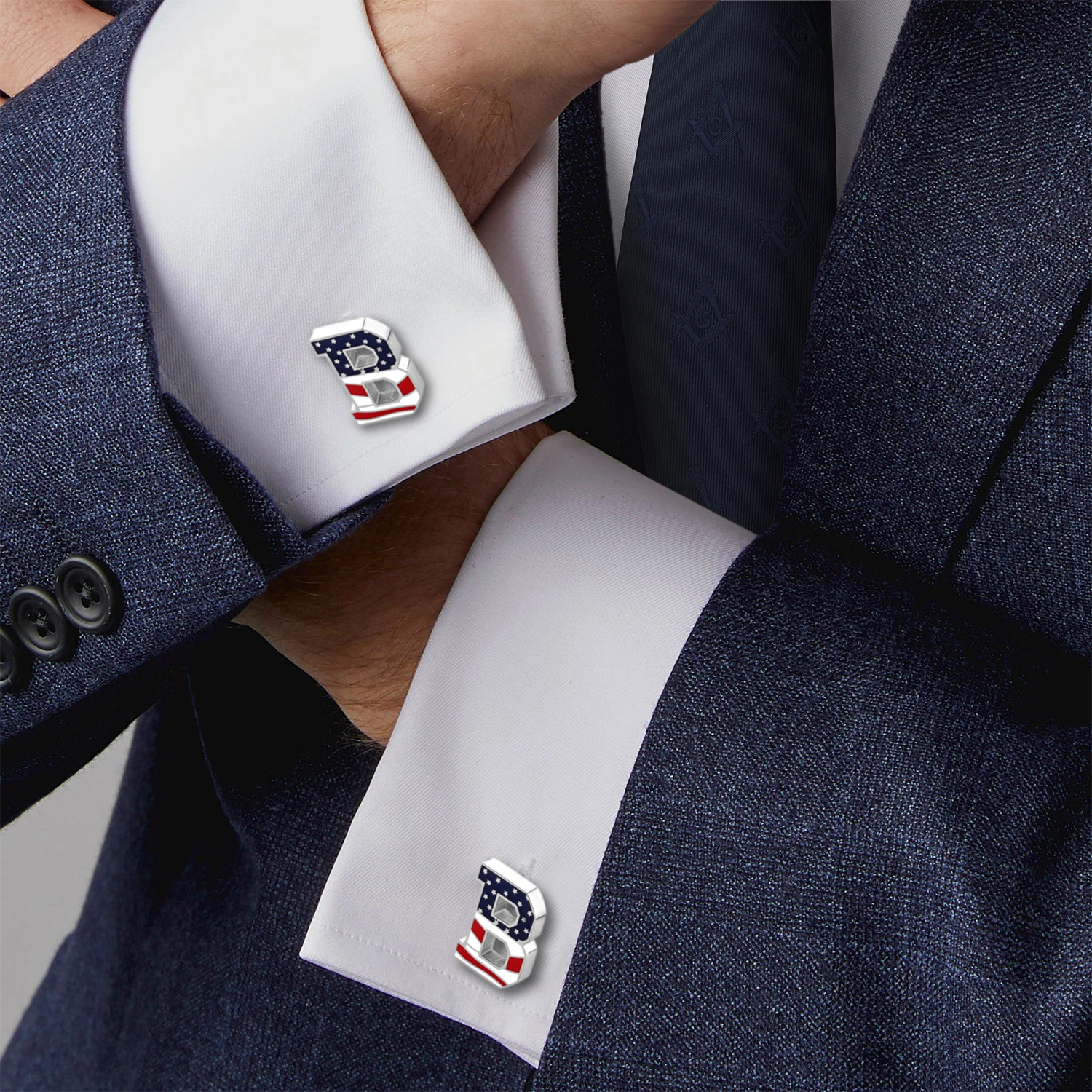

Hawson "A-Z"Initials Cufflinks, American Flag Stainless Steel Initials French Shirt Cuff, Men's Wedding Accessories Gifts