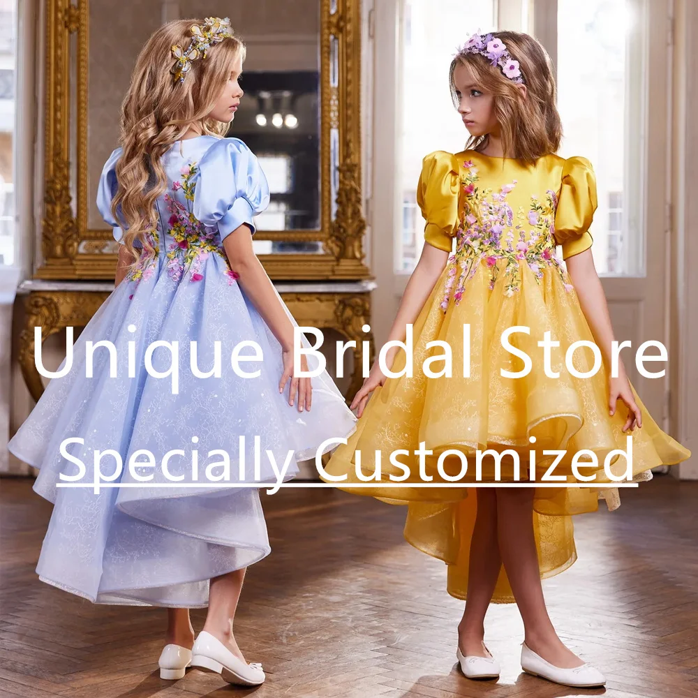 Customized Exquisite Flower Little Girl Dress Baby Dresses Beautiful Appliques A-line Mini Short Sleeves Elegant Brithday Party