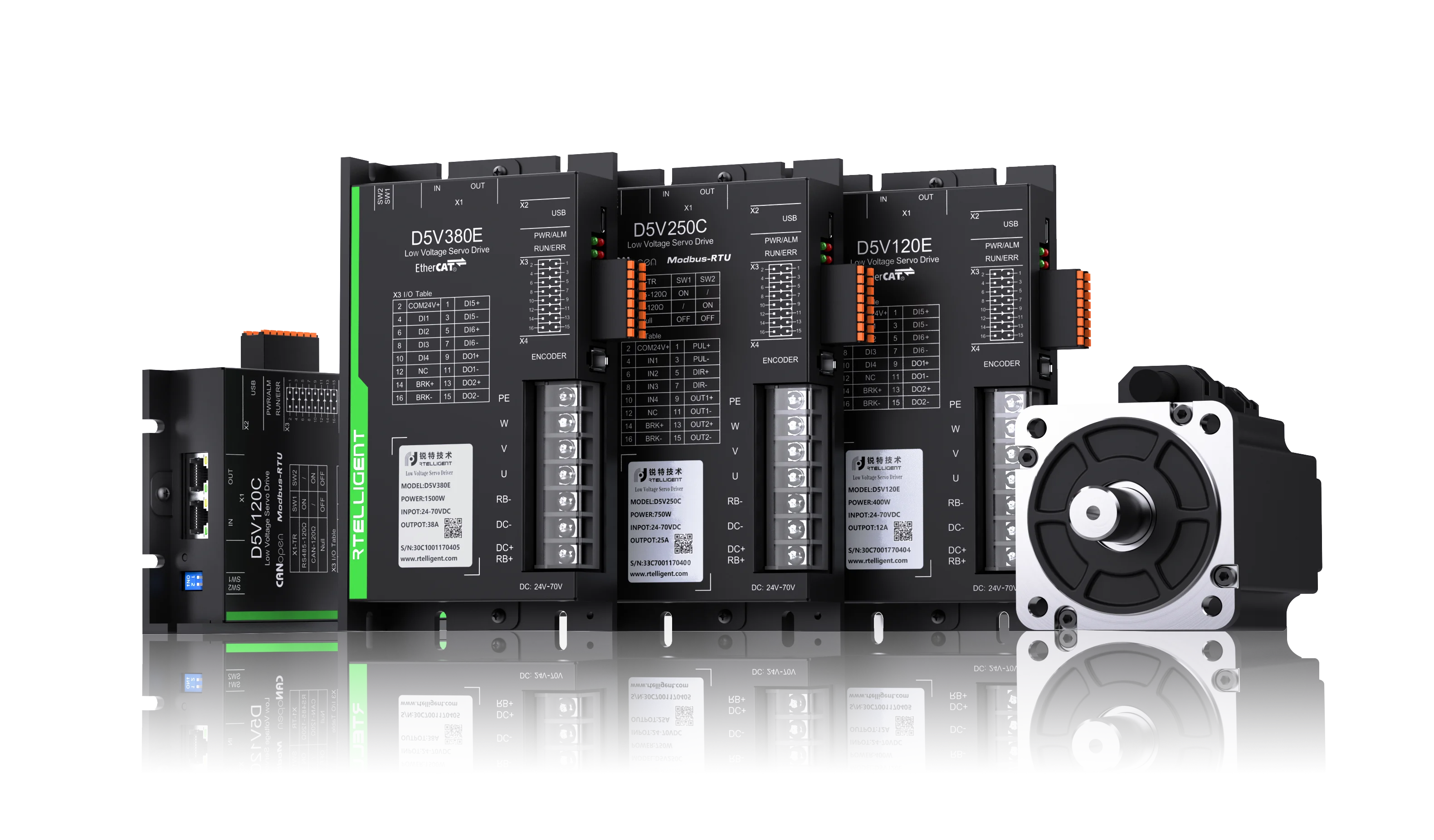 Rtelligent D5V low-voltage set 24-70VDC Support RS485/EtherCAT/CANopen 400W/750W/1KW