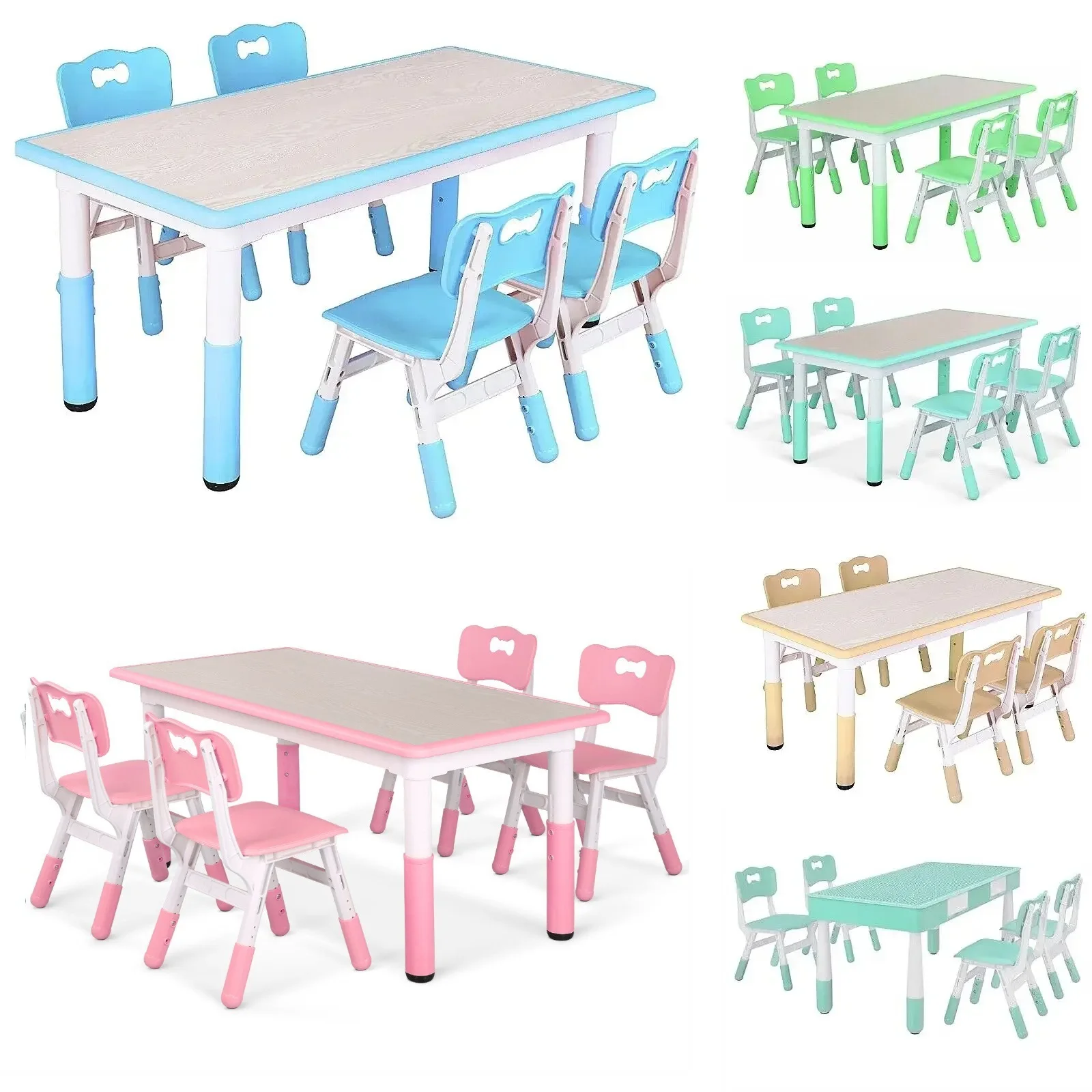 Kids Table and 4 Chairs Set, Height Adjustable Toddler Table and Chair Set, Graffiti Desktop, Non-Slip Legs, Children Multi-Acti