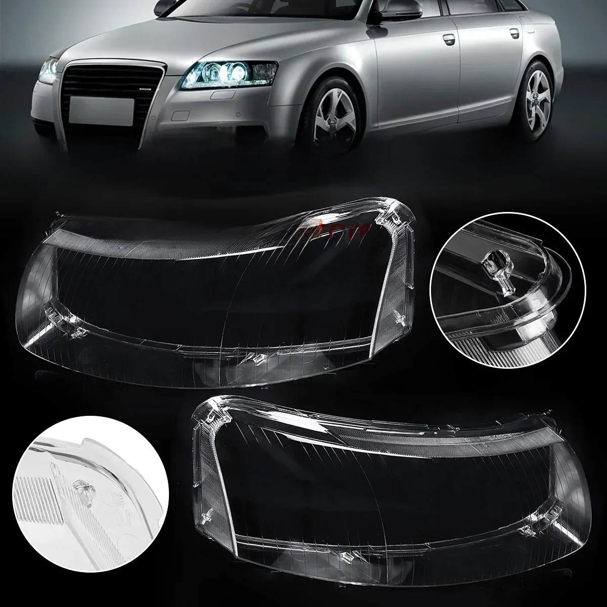 Reflektory ABS Osłona klosza reflektora Osłona reflektora Szklana osłona reflektora Do Audi A6 C6 A6L 2004 2005 2006 2007 2008 2009 2010 2011 — zdjęcie 2