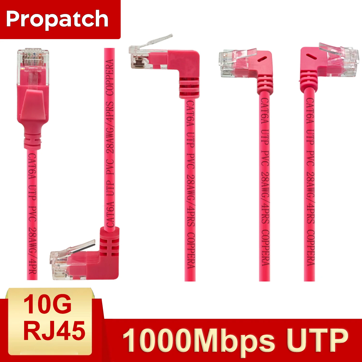 Propatch Cat6a Slim Patch Cord RJ45 90 Degree Angle Ethernet Cable Lan Cable RJ45 for Router Modem Internet RJ 45 Ethernet Cable