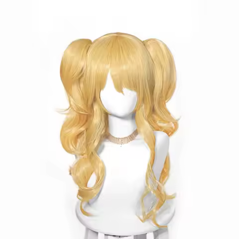 Anime Cosplay Wig Heat Resistant Synthetic Hair Wigs Long Wavy Cosplay Mixed Blonde Wig With 2 Ponytails Synthetic Hair Wigs