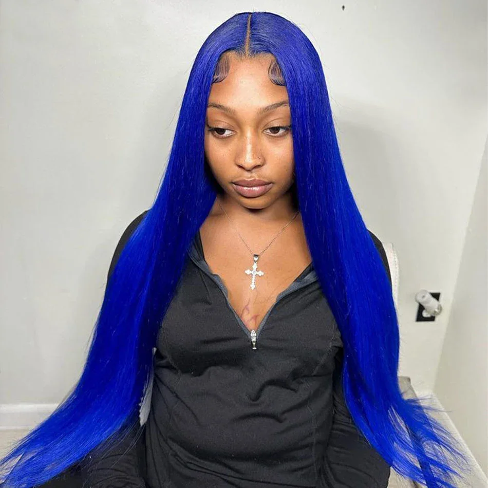 Navy Blue Straight Wig Lace Front Wig 13x4 Lace Frontal Wig Human Hair Brazilian Virgin Blue Hair Wigs for Women Pre Plucked