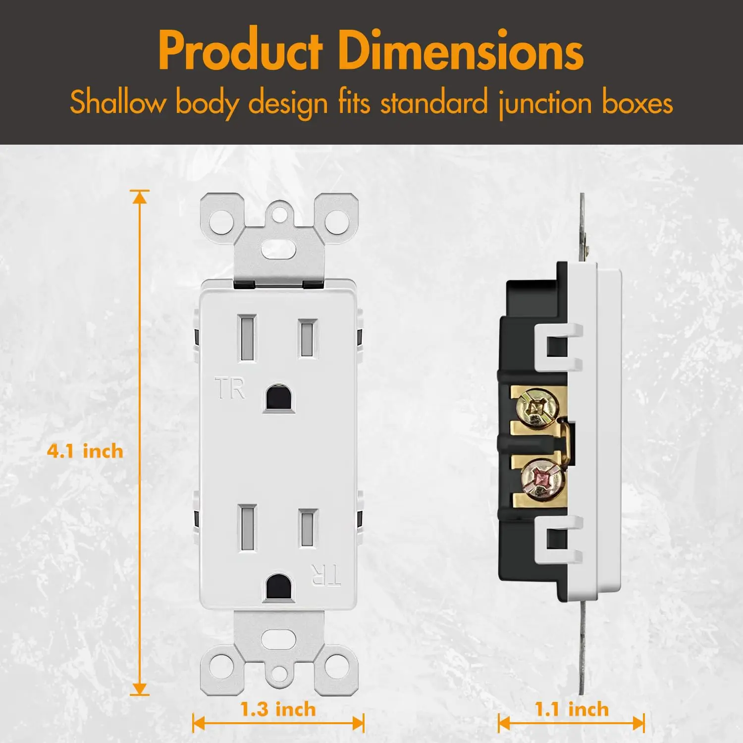 19 Pack 15A Decorator Receptacle Outlet, Standard Electrical Wall Tamper Resistant , 15Amp 125 Volt, Grounding