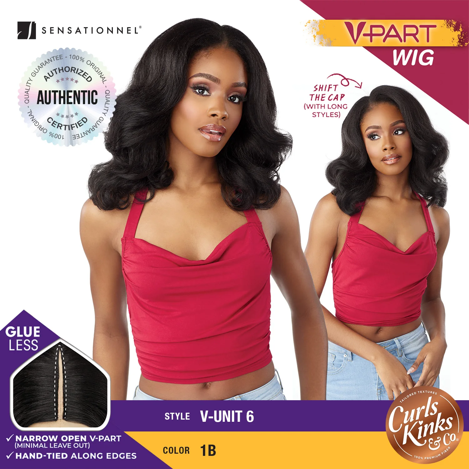 Sensationnel Curls Kinks N Co V-Part Wig Glueless V-Unit 6 - Leave Out, Easy to wear, Body Wave, Textured Style