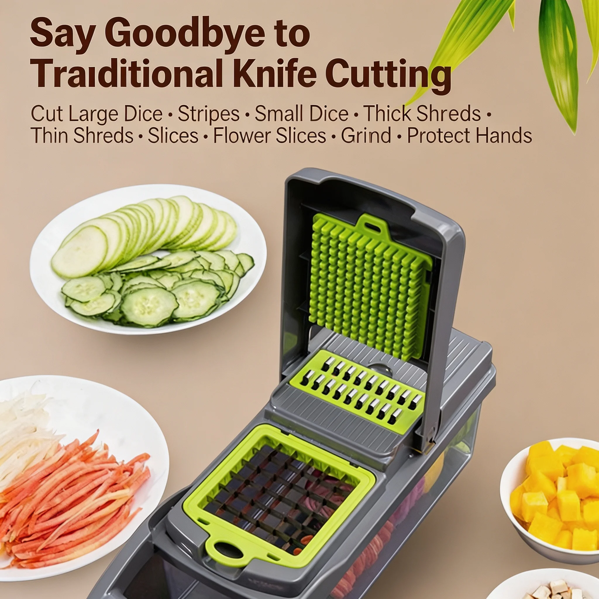 Multifunctional Vegetable Slicer Shredder Grater, 8-in-1 Kitchen Mandoline Cutter for Potato Carrot Cucumber, Stainless Steel Blade Onion Chopper Fruit Dicer