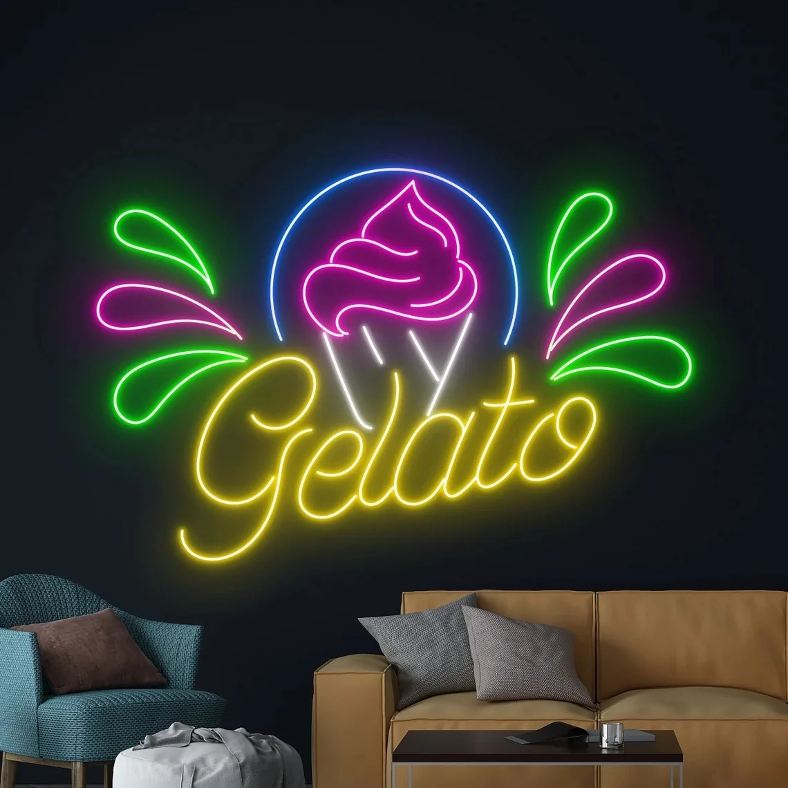 Gelato Neon Sign Ice Cream Neon Sign Ice Cream Shop Neon Sign Ice Cream Room Wall Art Decor