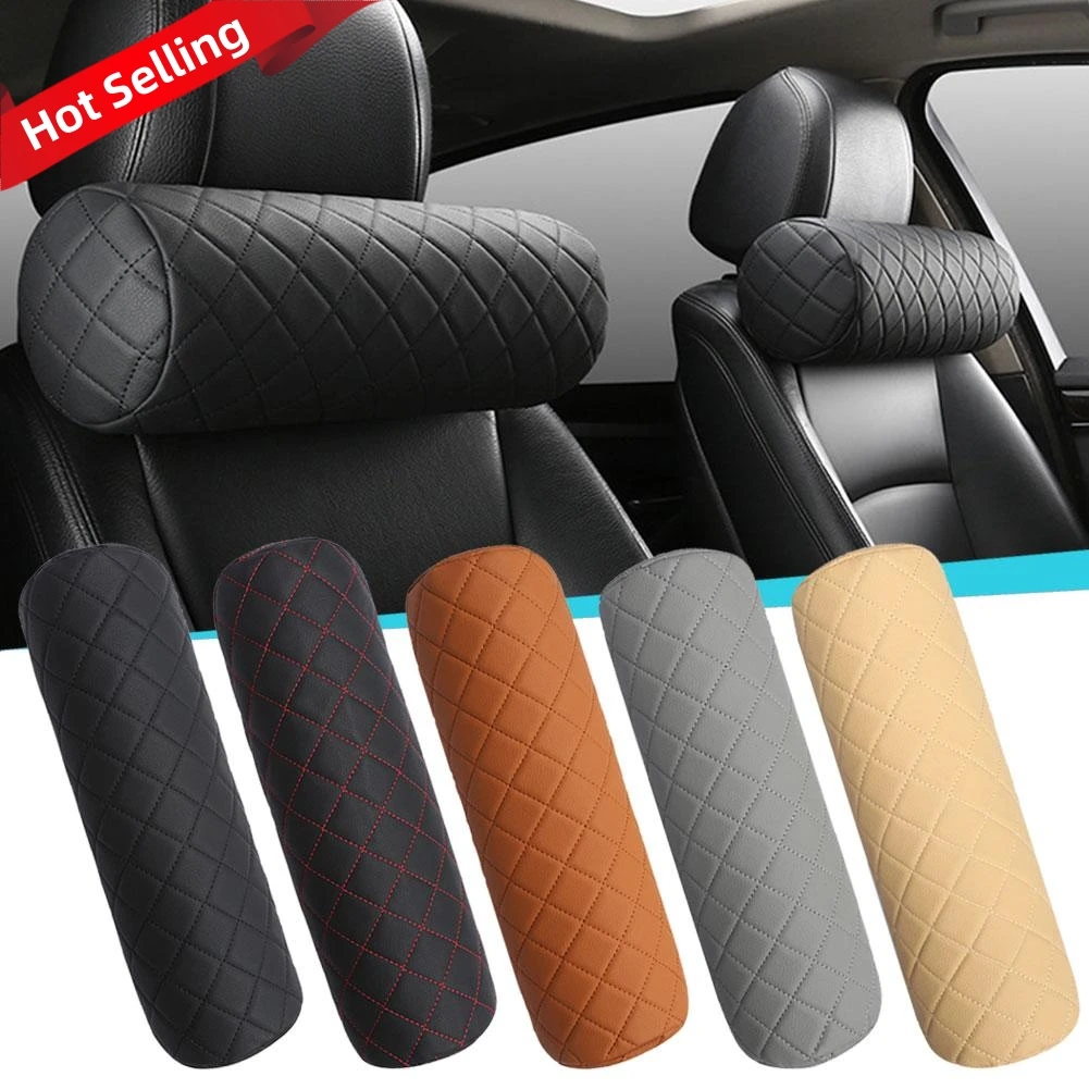 

Luxury Car Seat Neck Pillow Headrest Leather Memory Chair Cervical Pillow Breathable Office Headrest Foam Protector Cylindr T3K2