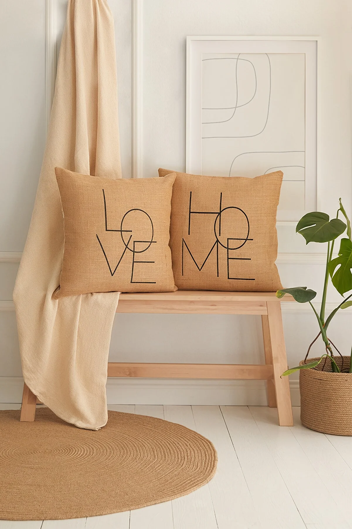 Modern 2'li Love + Home Printed Natural Jute Pillow decorate Case// 50x50 cm Living Room Living Room Pillow Case decorative Cushion cover