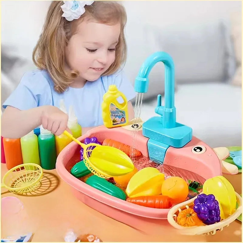 AliExpress CONUSEA Children's Dishwashing Table Kitchen Pretend Play Faucet Cycle Out Recycling Water Electric Sink Kit Plastic Toys for Girl Gift
