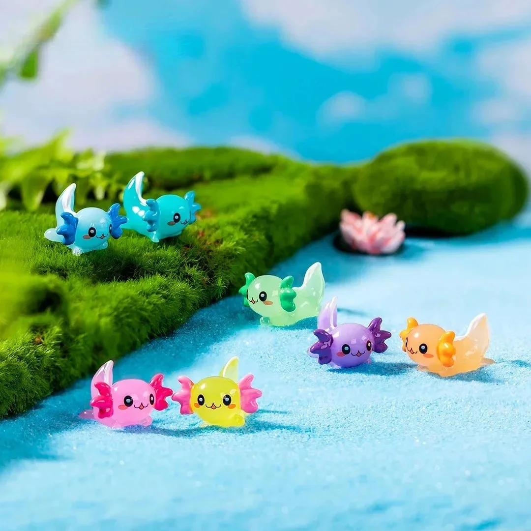 10 pièces Simulation 3D Axolotl poisson résine breloques couleur unie Kawaii dessin animé mexicain Ambystoma Figurines fée jardin accessoires