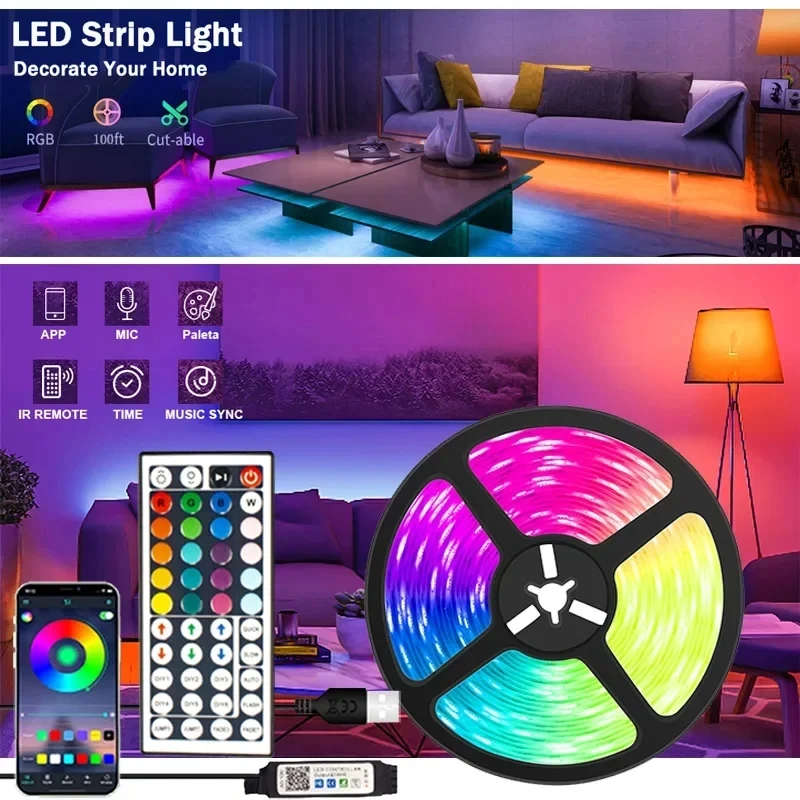 

Rgb 5050 Usb Led Strip Lights 5V Bluetooth Wifi Control Flexible Ribbon Color Change Tv Backlight Lamp Tape For Room Decoration