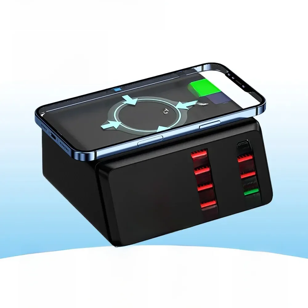 100W 8 poorten USB-laadstation met draadloos opladen Digitaal scherm QC3.0 PD3.0 Snel opladen voor iPhone 14 13 Xiaomi - afbeelding 2