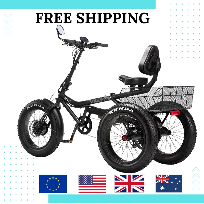 

48V 500W 20Inch Foot Assisted Electric Tricycle Fat Tires 3 Wheels Electric Cargo Bike Elderly Removable Battery
