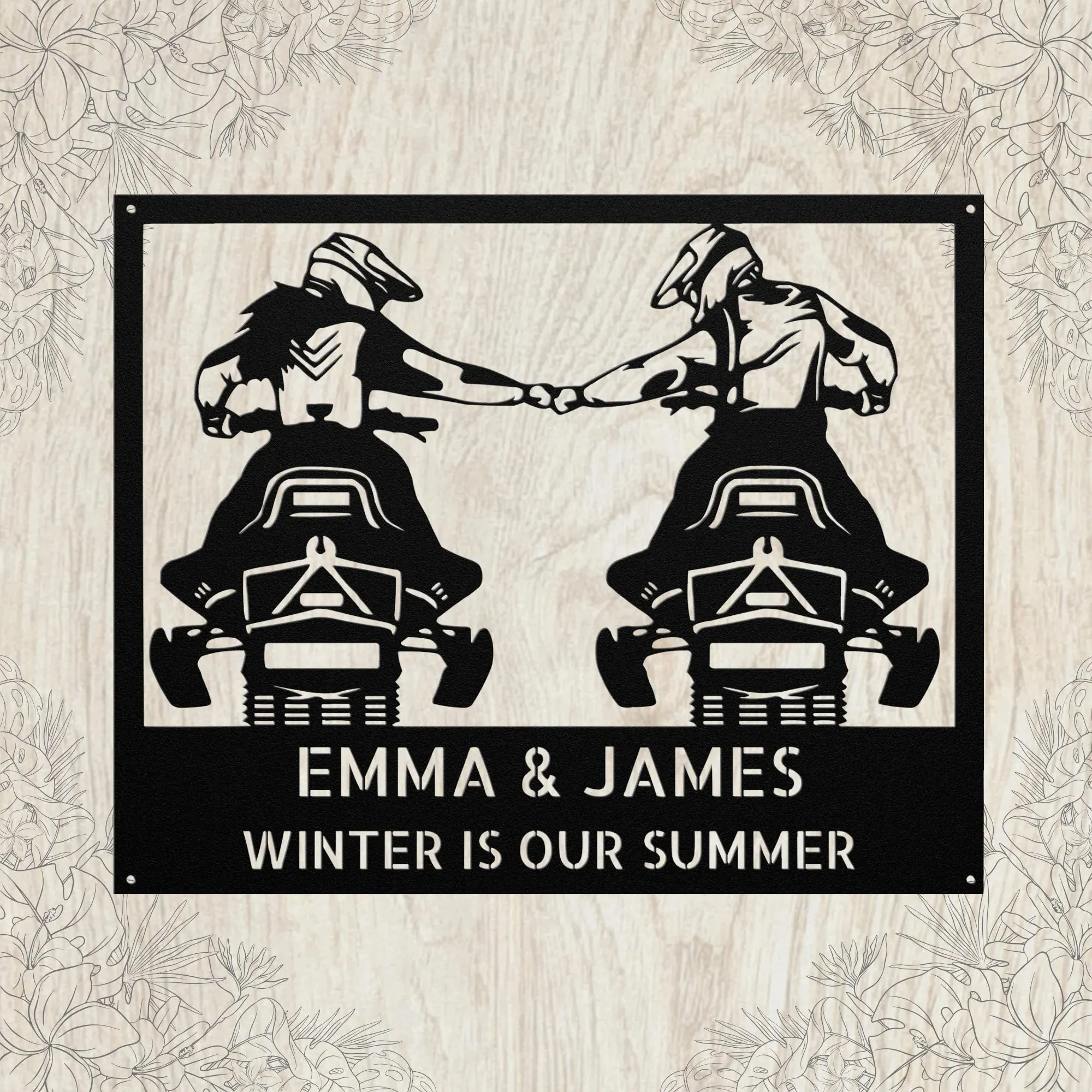 Custom Personalized Couple Snowmobile Metal Sign: Winter Sports Wall Art, Gift for Snowmobile Lovers