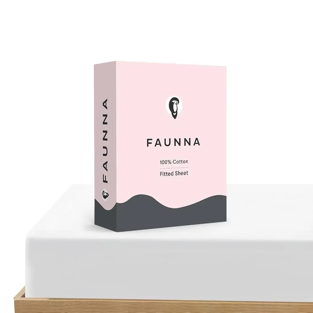 FAUNNA 100% Cotton Fitted Sheet, White Deep Pocket Mattress Sheet, Twin Twin XL Full King