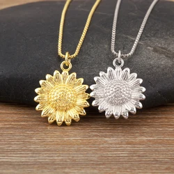 Nidin New Trendy Sunflower Shape Charm Pendant Necklace For Women Girl Birthday Party Copper Neck Jewelry Accessories Gifts