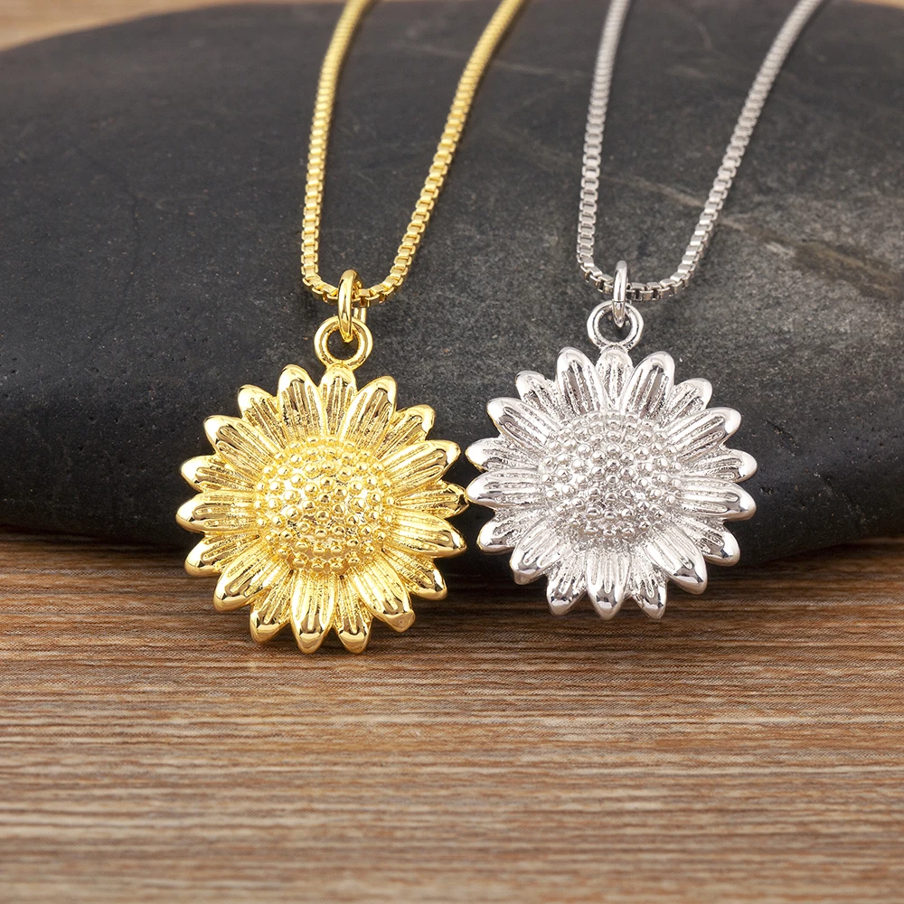Nidin New Trendy Sunflower Shape Charm Pendant Necklace For Women Girl Birthday Party Copper Neck Jewelry Accessories Gifts