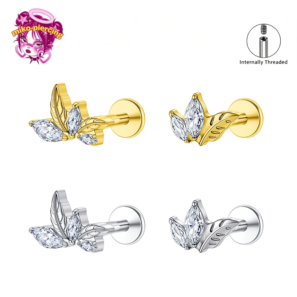 ASTM F136 Titan Triple Marquise Labret Conch Stud Cluster Climber Knorpel-Ohrring Lippen-Nasenring Tragus Helix Ohrpiercing
