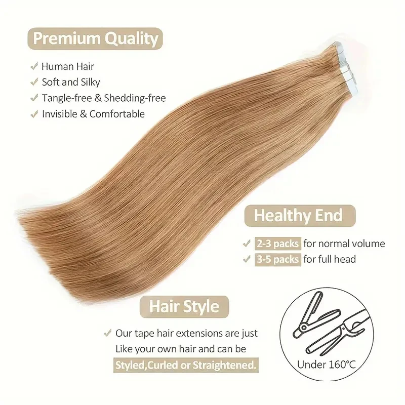 ALIMICE-Extensions de Cheveux Humains Lisses pour Femme, Document #27, 50g, 20 Pièces/GT