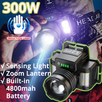 300W High Power LED Headlamp 8000LMs Waterproof Rechargeable Sensor Headlight + Q5 Zoom Head Camp Lamp Built-in lithium Battery