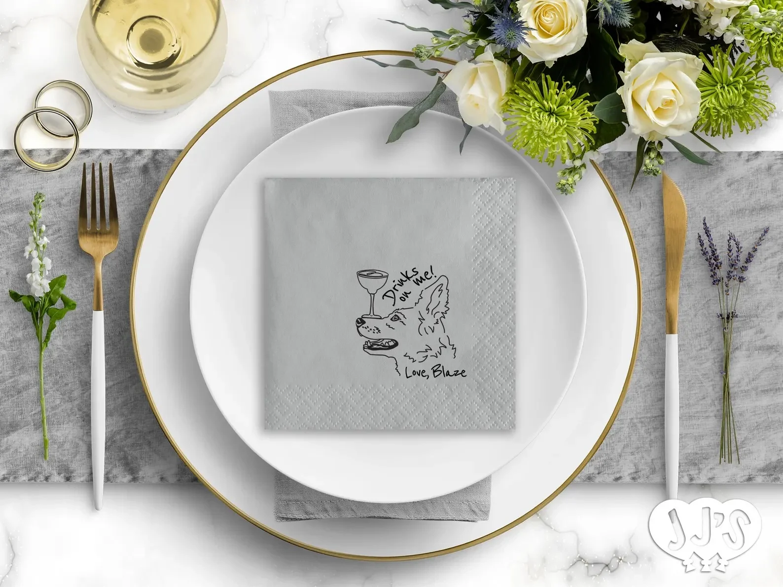 50pcs Dog Cocktail Napkins | Cute Illustrated Wedding & Party Decor | Engagement, Bridal Shower, Rehearsal Dinner