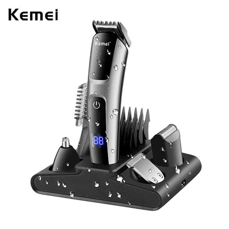 

Kemei 675 Mens Hair Clipper Beard Trimmer Grooming Kit Mustache Body Groomer for Nose Ear Facial Hair Cordless Waterproof 5 In 1