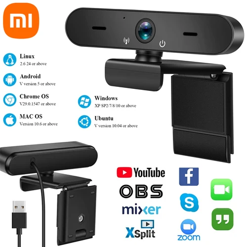 Cámara de ordenador Xiaomi, cámara web 4K HD, cámara web en vivo con captación omnidireccional integrada para clases en línea, cámara de grabación de vídeo para ordenador portátil