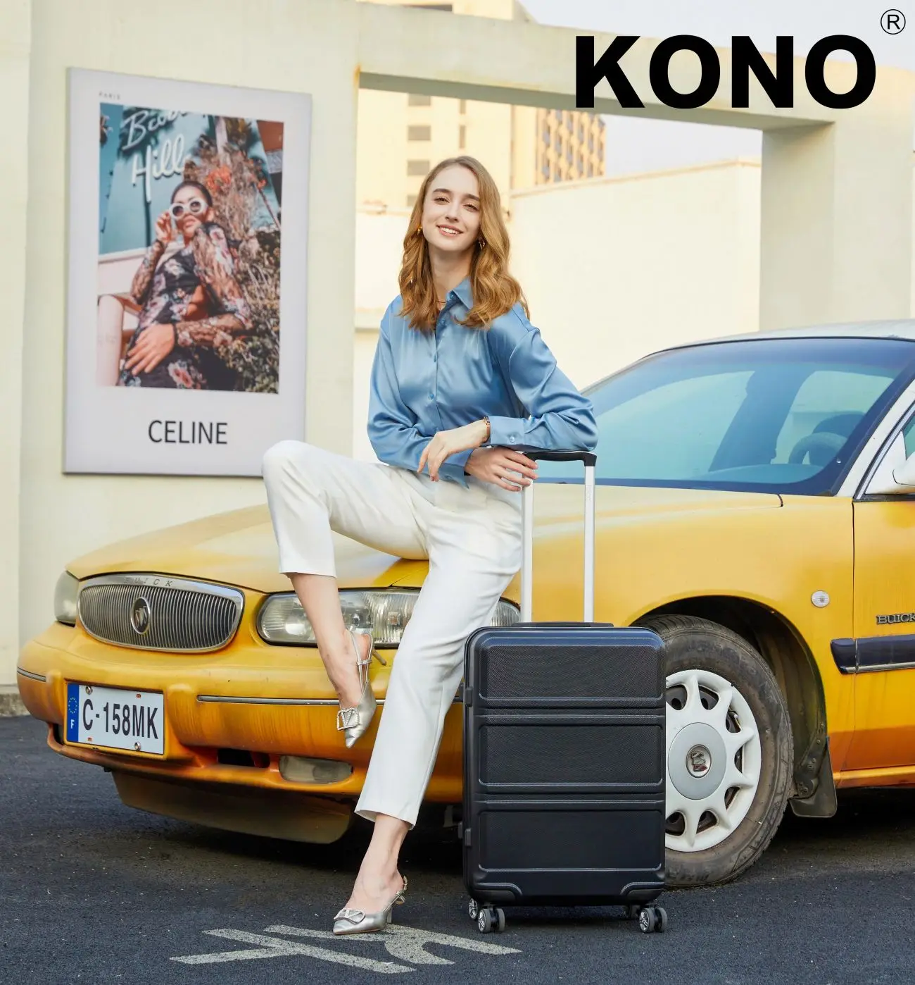 Valise trolley KONO ABS + PC 4 roues jumelles avec serrure TSA (36L-141L) – Coque rigide légère