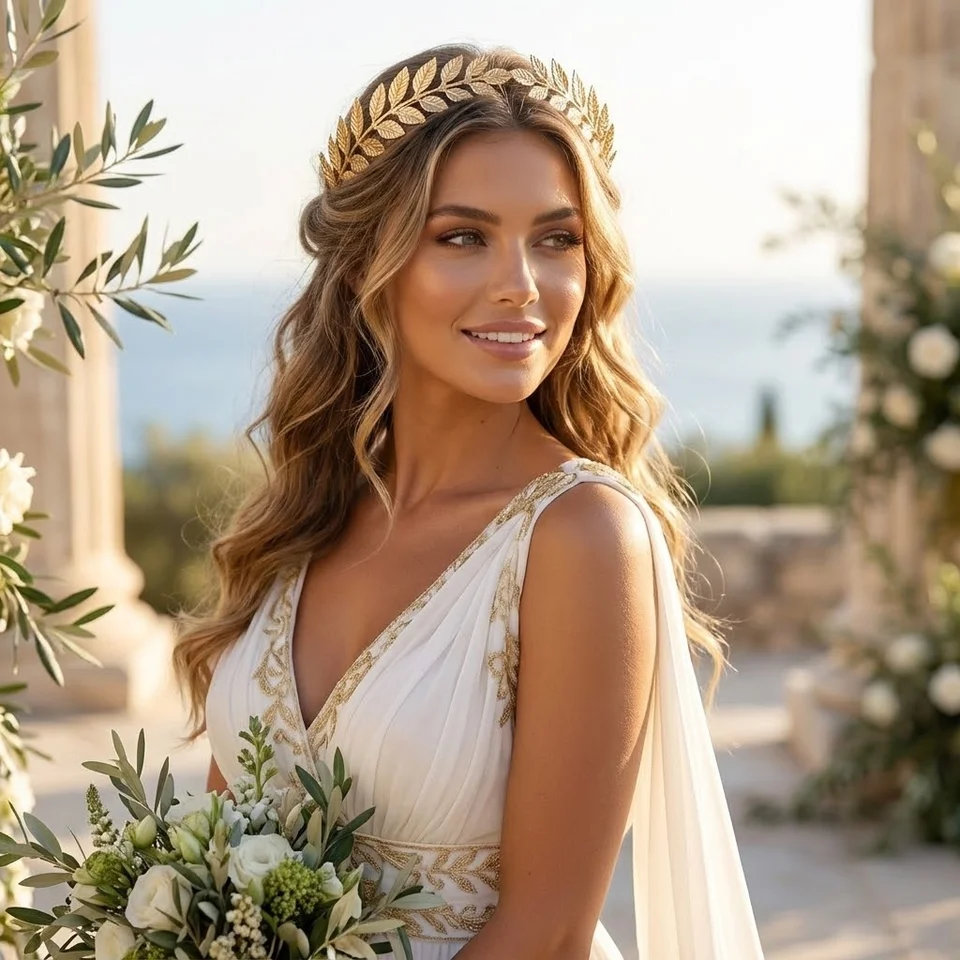 Greek Goddess Gold Leaf Tiara Bridal Wedding Crown Baroque  display picture 1