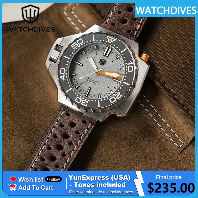 

Мужские часы Watchdives из нержавеющей стали для дайвинга PT5004/PT5000 с автоматическим механизмом, керамическим безелем, полной подсветкой и сапфировым стеклом WD1968