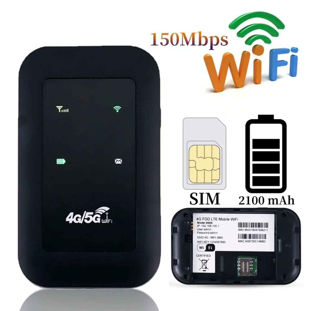 4G LTE Portable Mini WiFi Router 150Mbps Wireless Pocket Router WiFi Hotspot Rechargeable 6H Continuous Use SIM Card Not Include