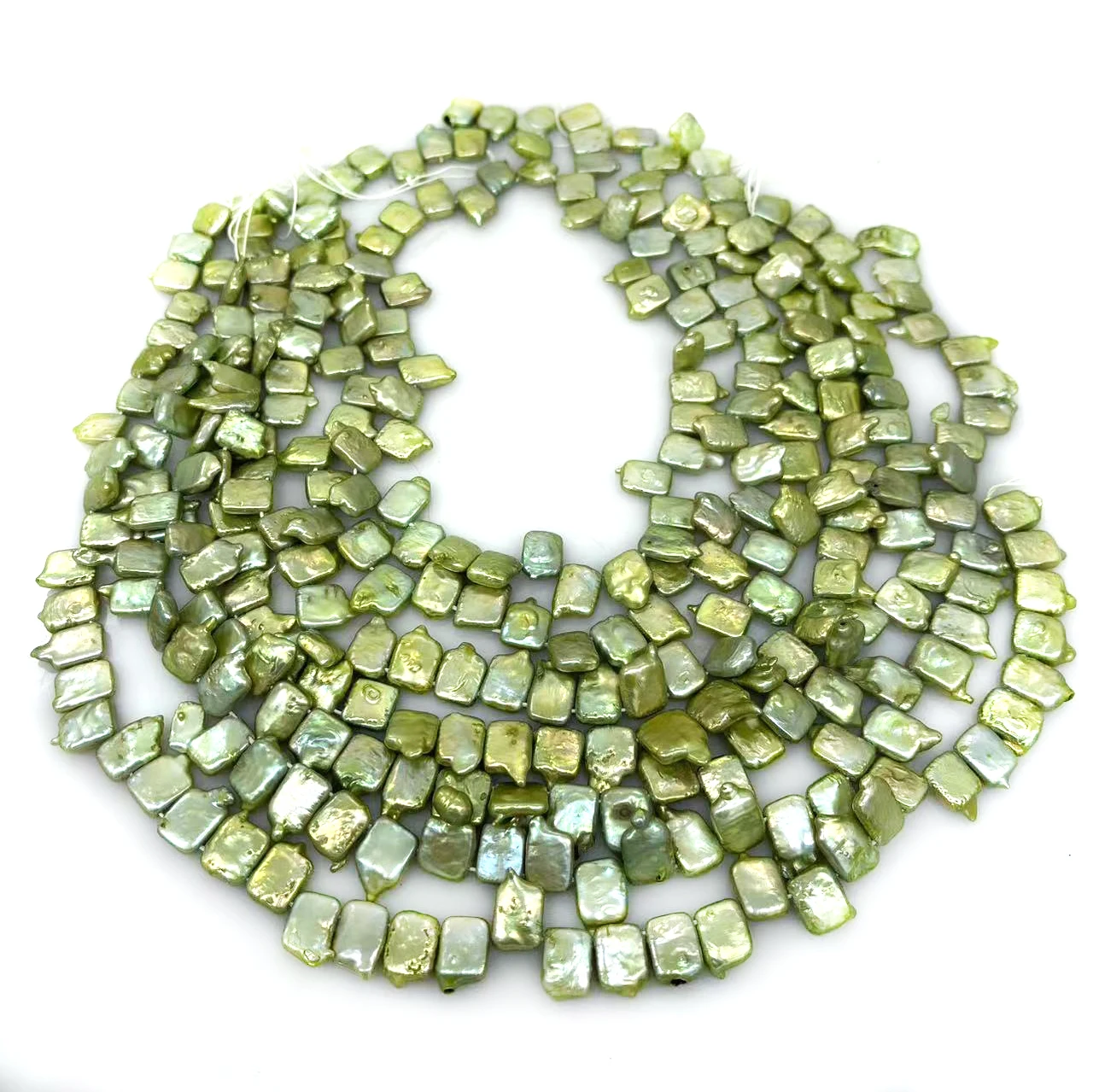 16 inches 9-14mm Green Side Drilled Natural Square Pearls Loose Strand