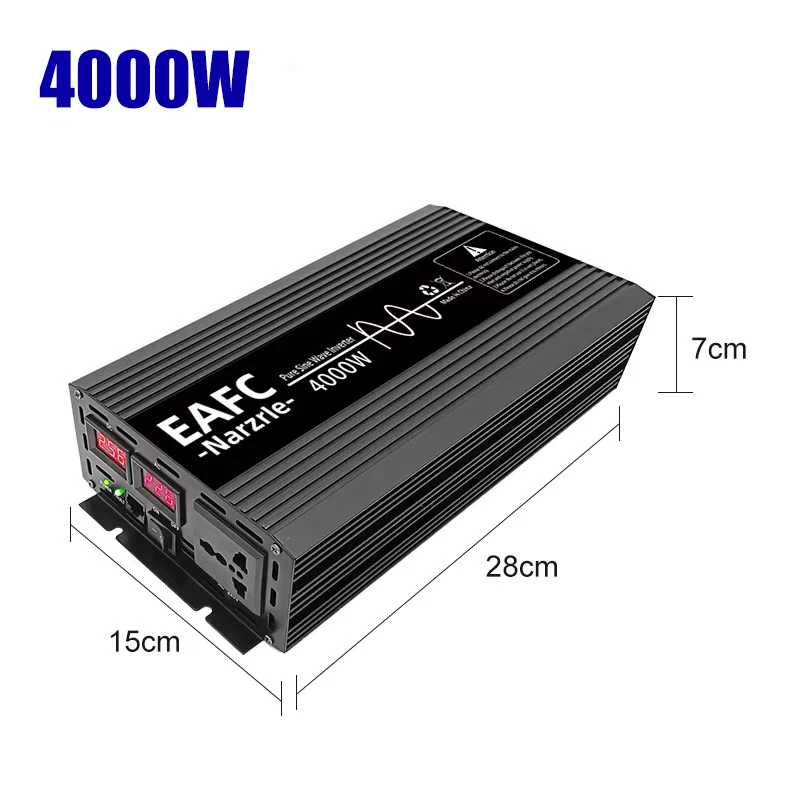 EAFC Zuivere Sinus Omvormer 4000 W/3000 W/2000 W DC 12 V Naar AC 220 V Voltage Transfer Converter Universele EU Socket Auto Accessoires