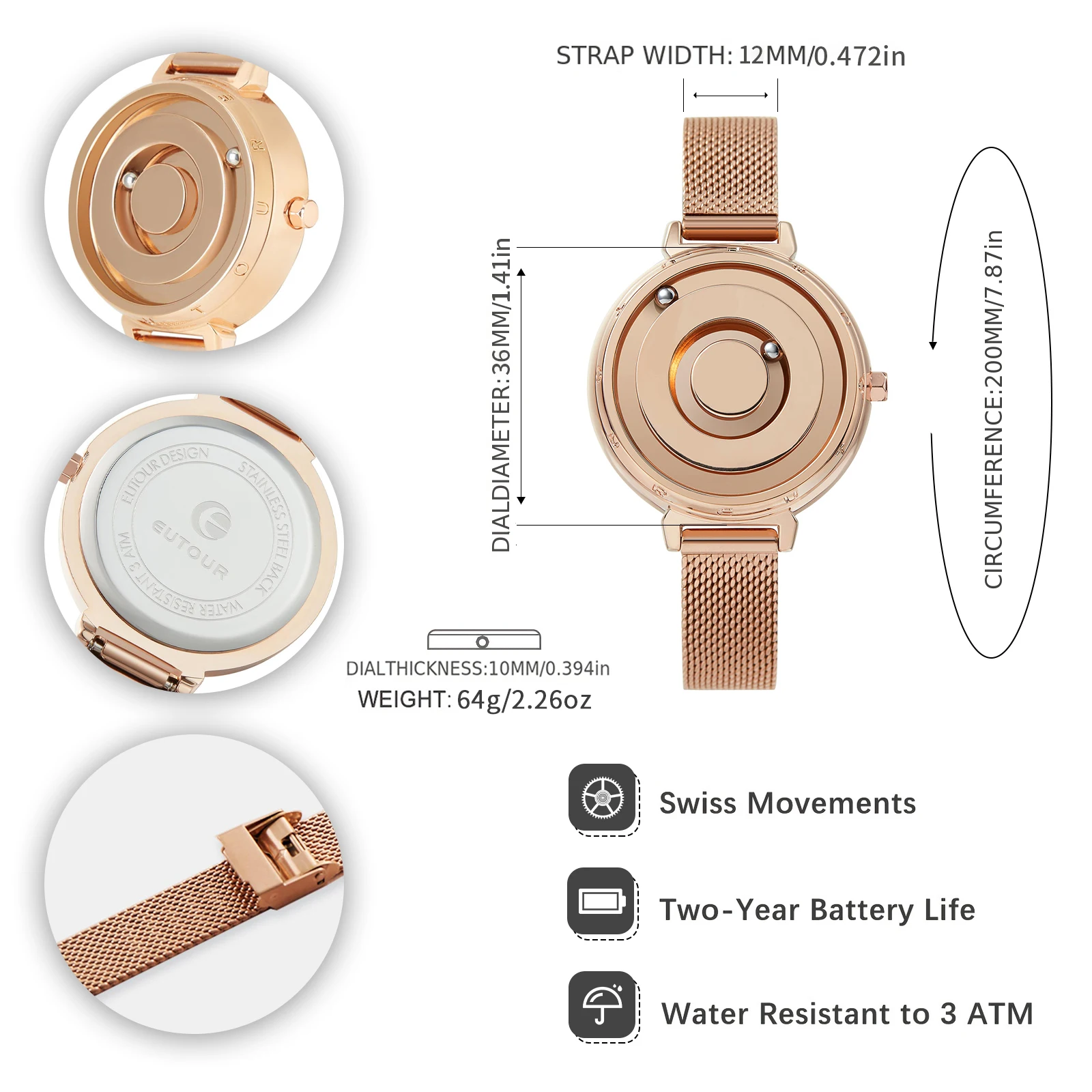 Eutour New Original Magnetic Rosegold Trend Women\'s Watch Female Student Quartz Minimalist Plant Fashion Stainless Steel Belt