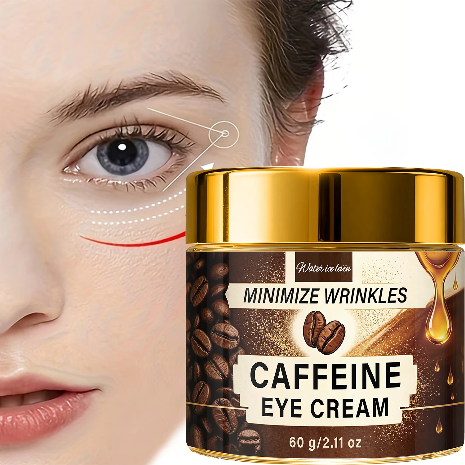 Water Ice Levin 60g Caffeine Eye Cream Moisturize Firm Skin Smooth Fine Lines Daily Under Eye Beauty Care Cream