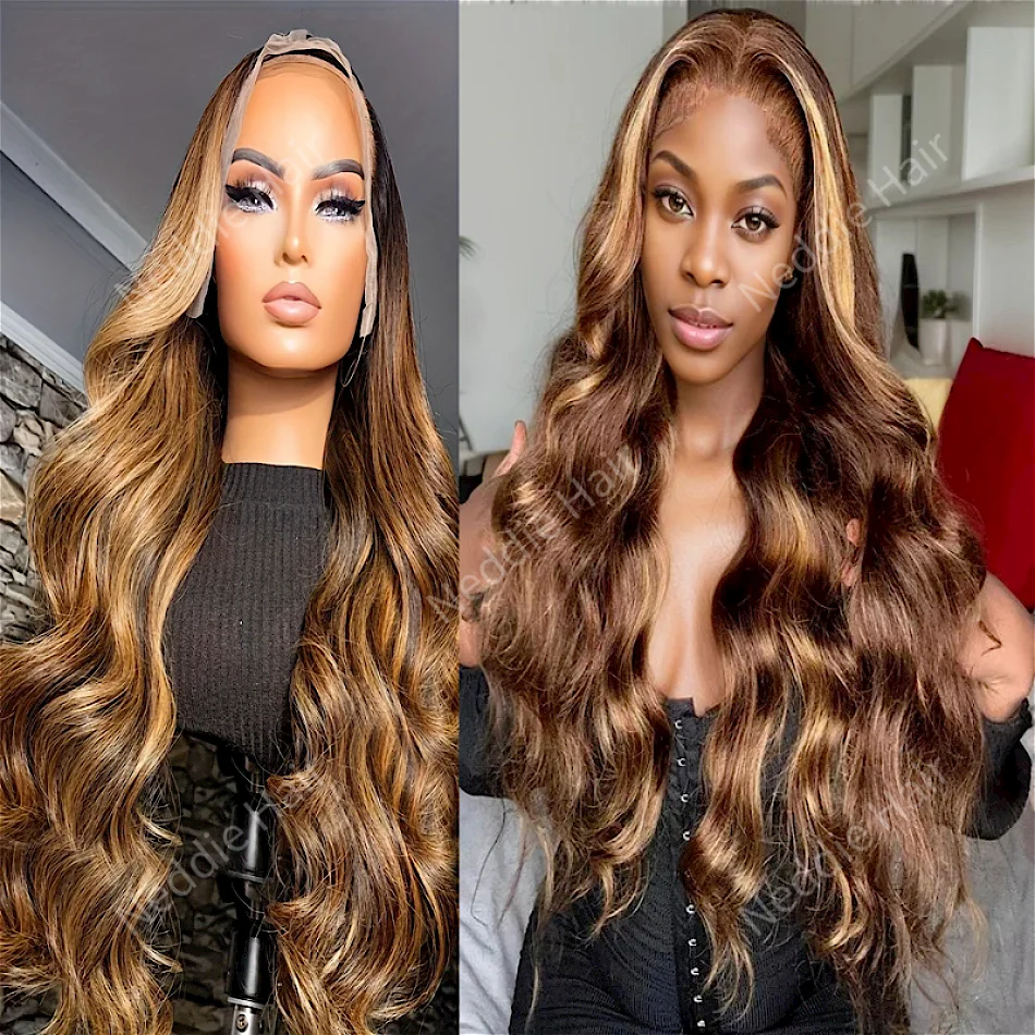 

32 Inch Highlight Body Wave 13x4 Human Hair Lace Frontal Wigs 250 Density Colored Ombre 13x6 HD Lace Front Wig For Women choic