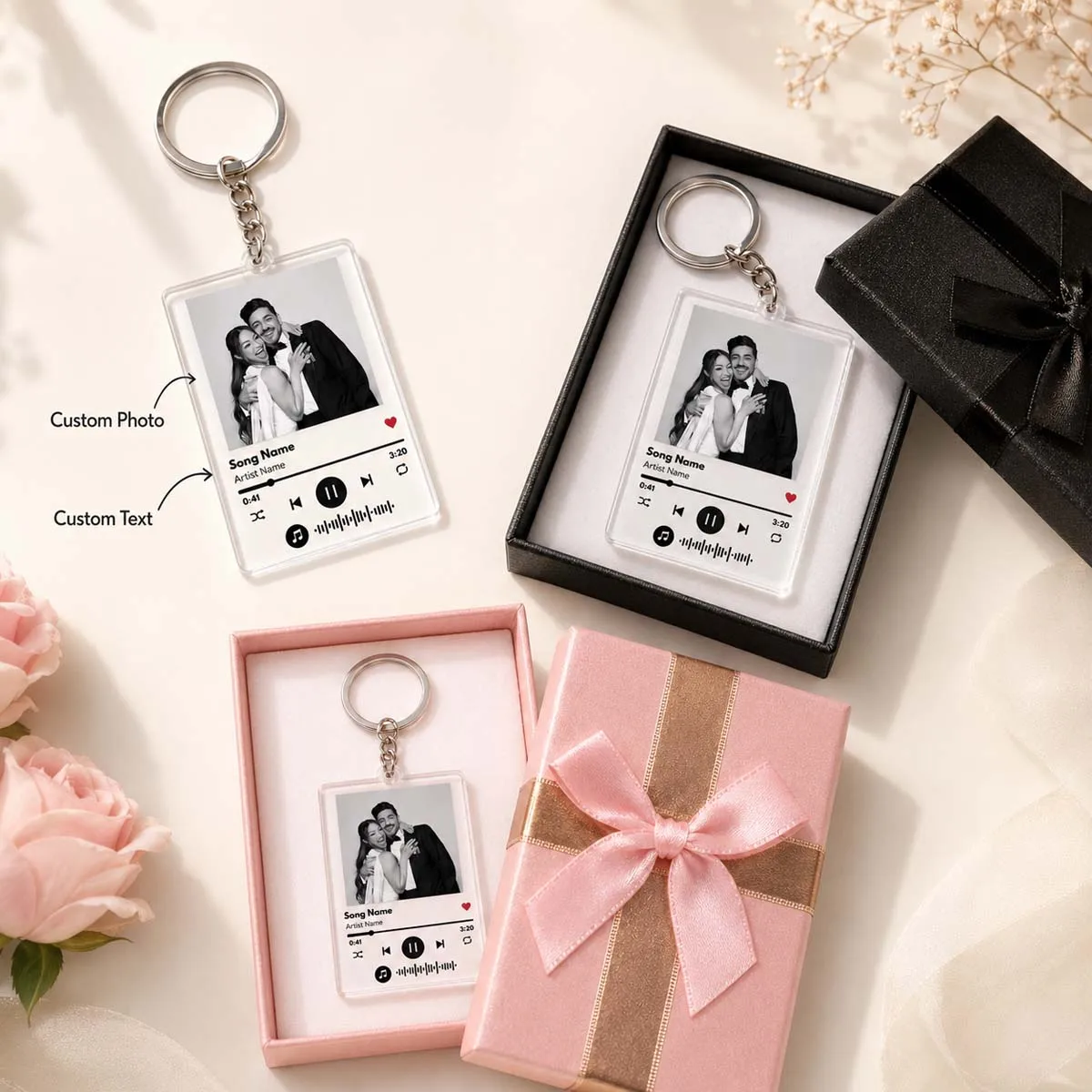 Custom Acrylic Key Pendant, Custom images, Customizable Name and Song Code, Couple Keychain, Valentine's Day Gift