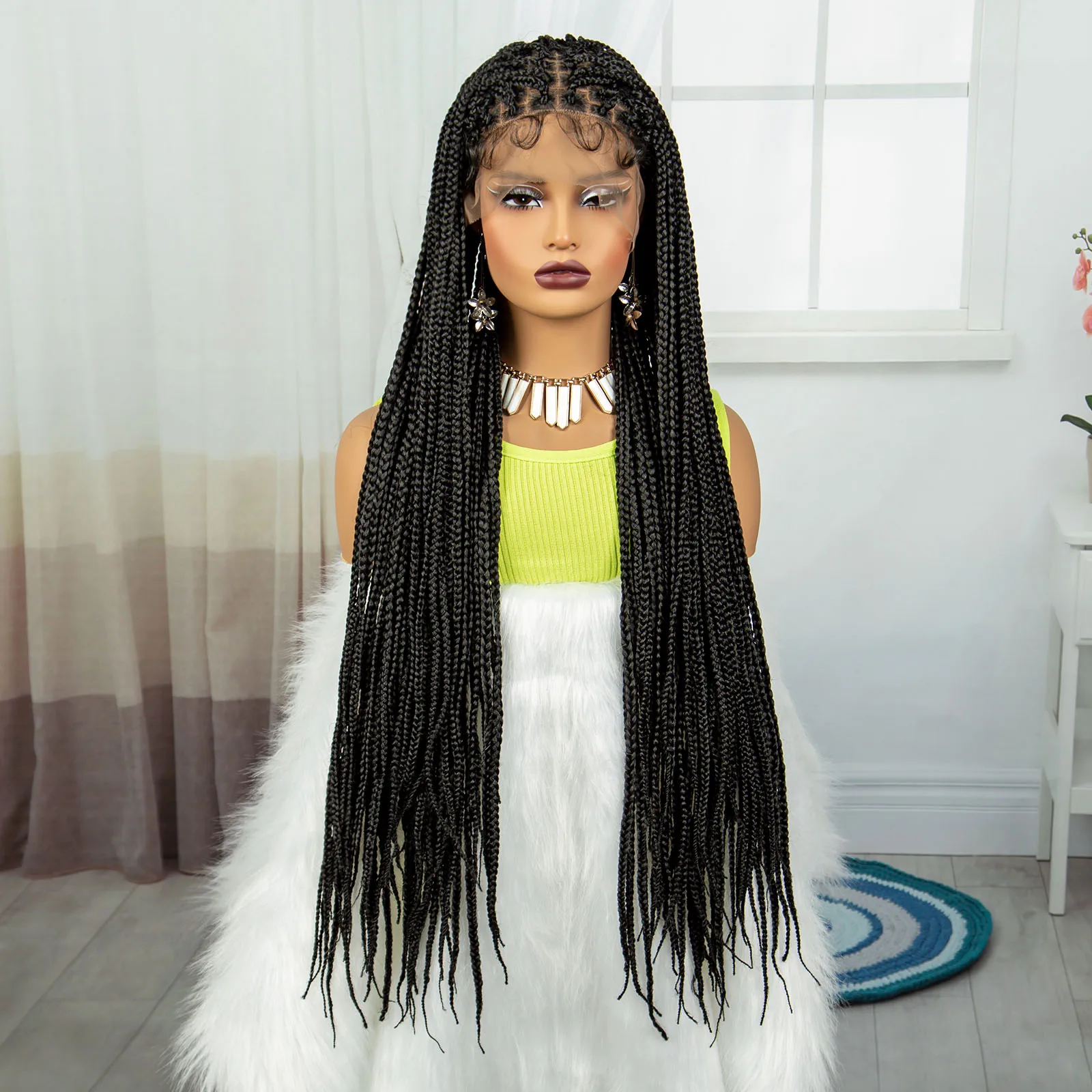 Knotless Box Braided Wigs 36 Inches Long Synthetic 9x6 Lace Frontal Straight Braiding Hair Wigs with Baby Hair For  Black Women