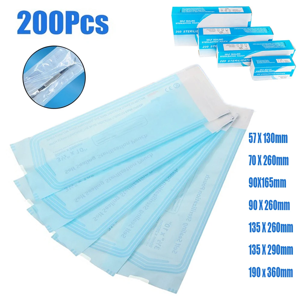 

200pcs/box Self-sealing Sterilization Pouches Bags 7 Sizes Medical-grade Bag Disposable Nail Art Tattoo Accessories Supplies