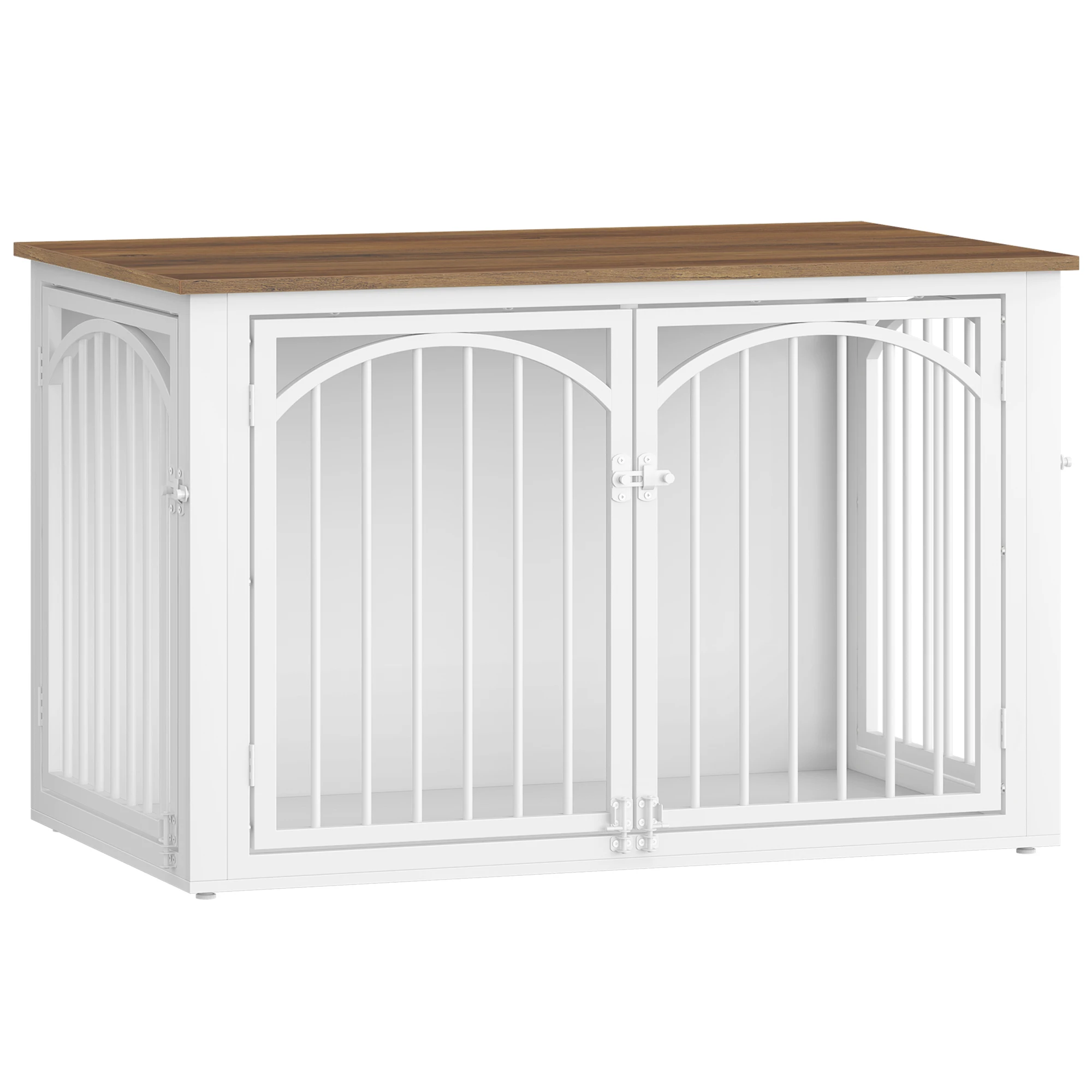 Hondenkooi-meubel, 100cm hondenbox voor thuis met 4 deuren, moderne houten hondenkooi, bijzettafel, voor middelgrote tot grote honden