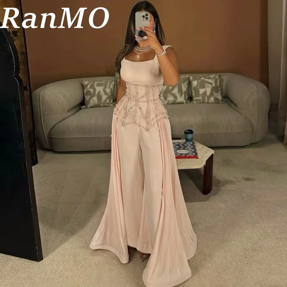 

Ranmo Новый розовый комбинезон Саудовской Дубаи, платье для выпускного вечера 2025, атласное плиссированное вечернее платье для выпускного вечера, расшитое бисером, Vestidos De Fiesta, элегантное индивидуальное платье